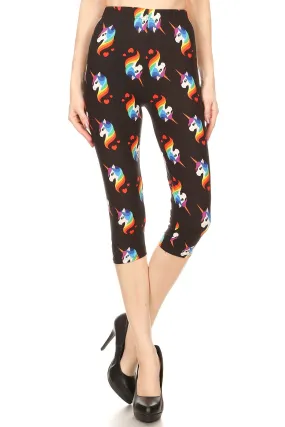 Women's Regular colorful Rainbow Unicorn Printed Cropped Capri Leggings