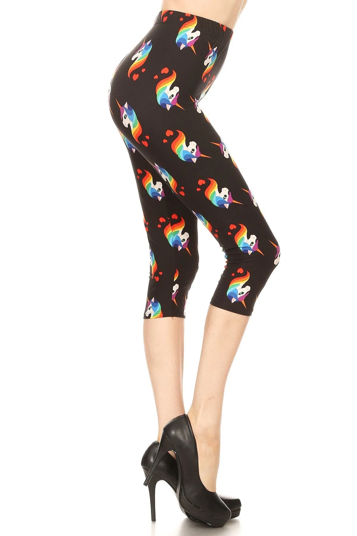 Women's Regular colorful Rainbow Unicorn Printed Cropped Capri Leggings