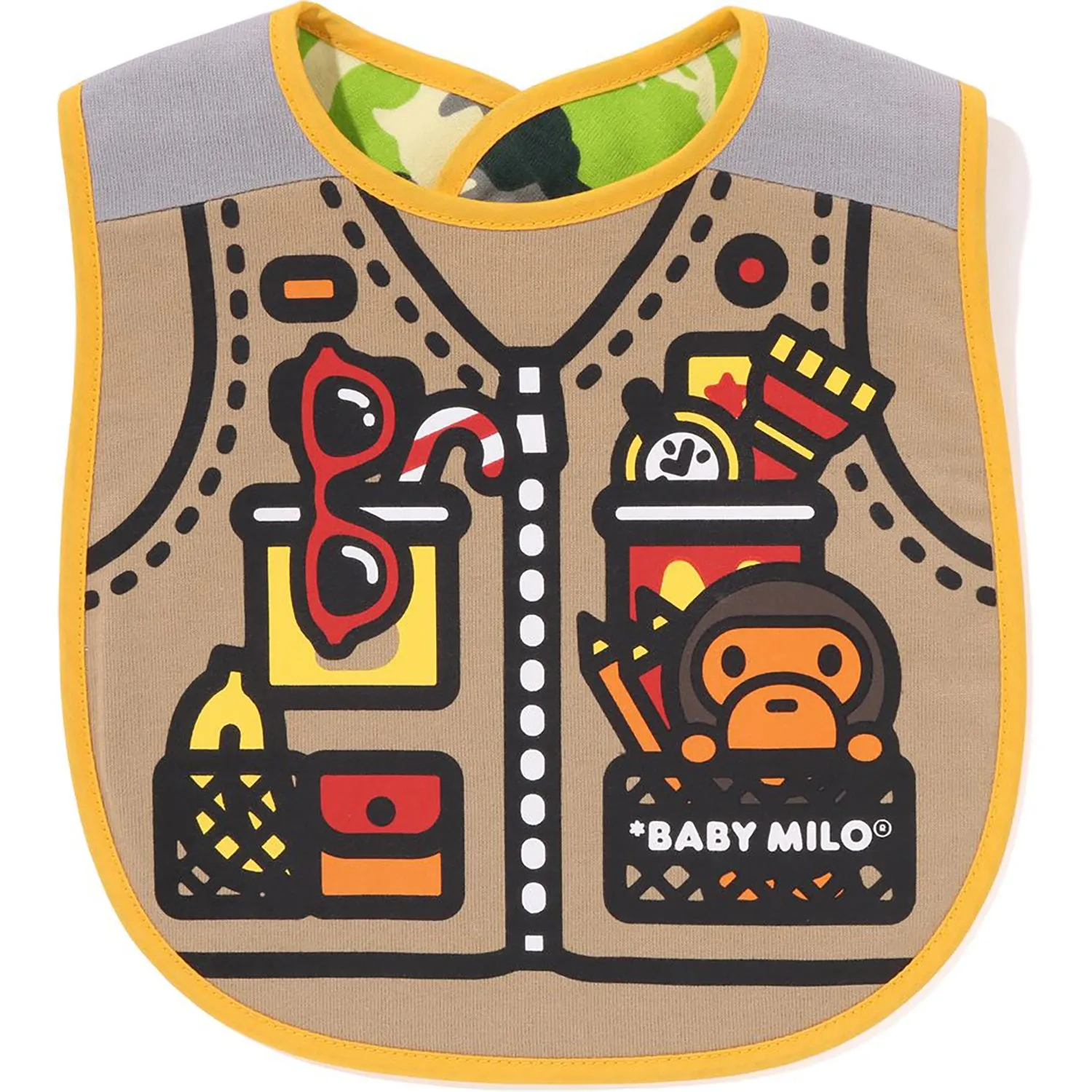 WOODLAND CAMO BABY MILO FISHING VEST PRINT REVERSIBLE BIB KIDS