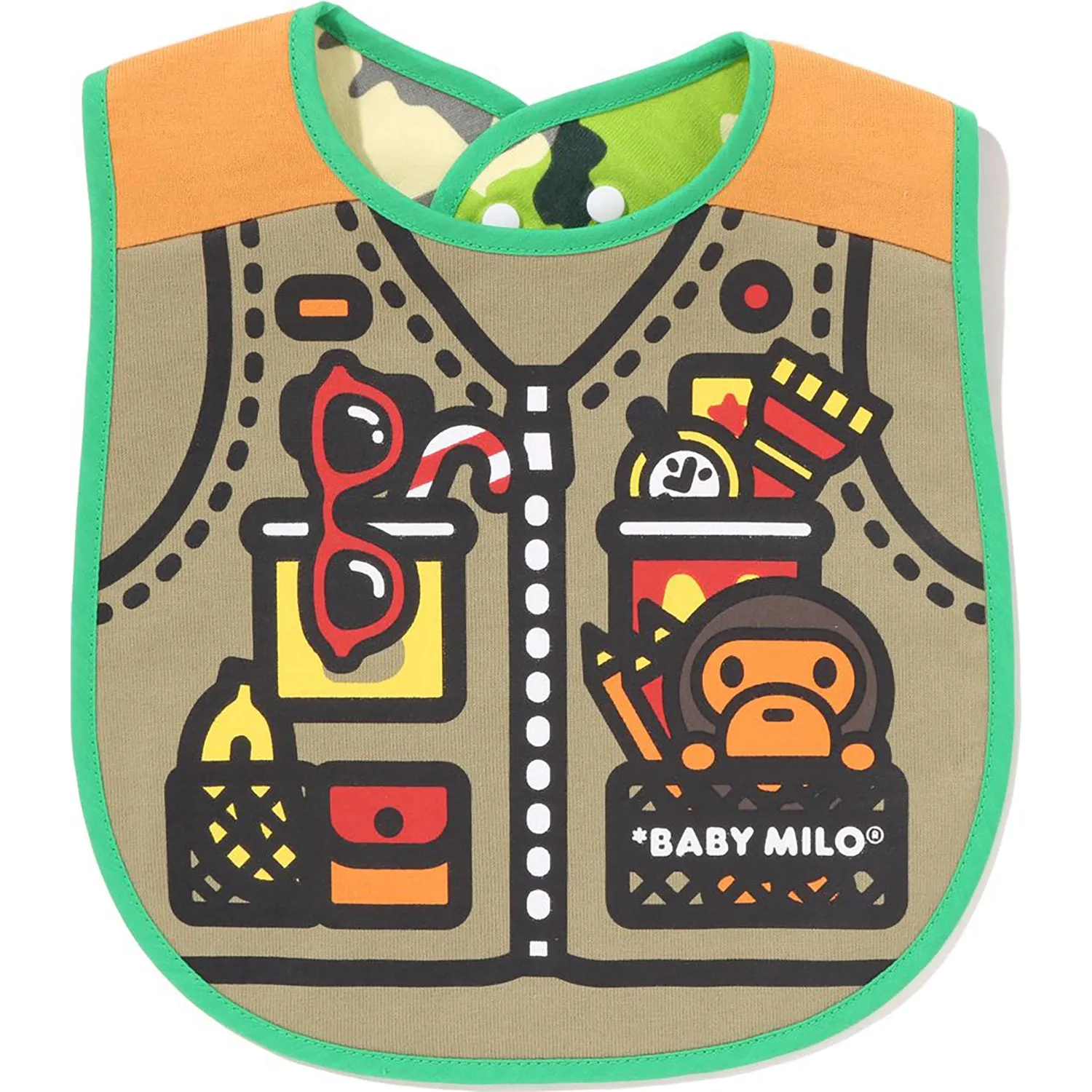 WOODLAND CAMO BABY MILO FISHING VEST PRINT REVERSIBLE BIB KIDS