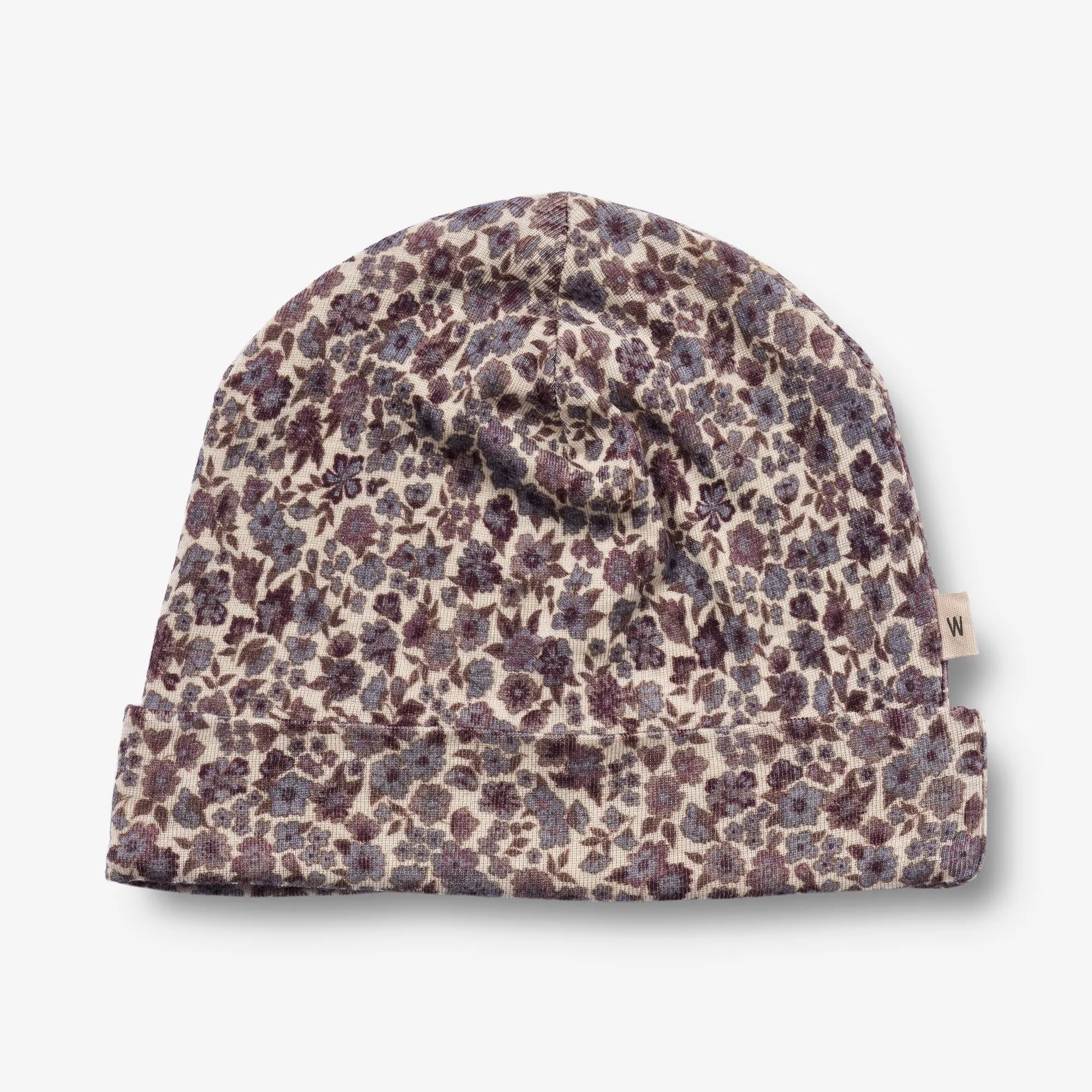 Wool Hat & Neckwarmer Arta - purple flowers