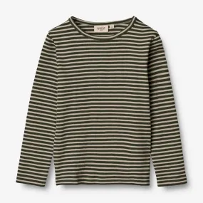 Wool T-Shirt LS - green stripe