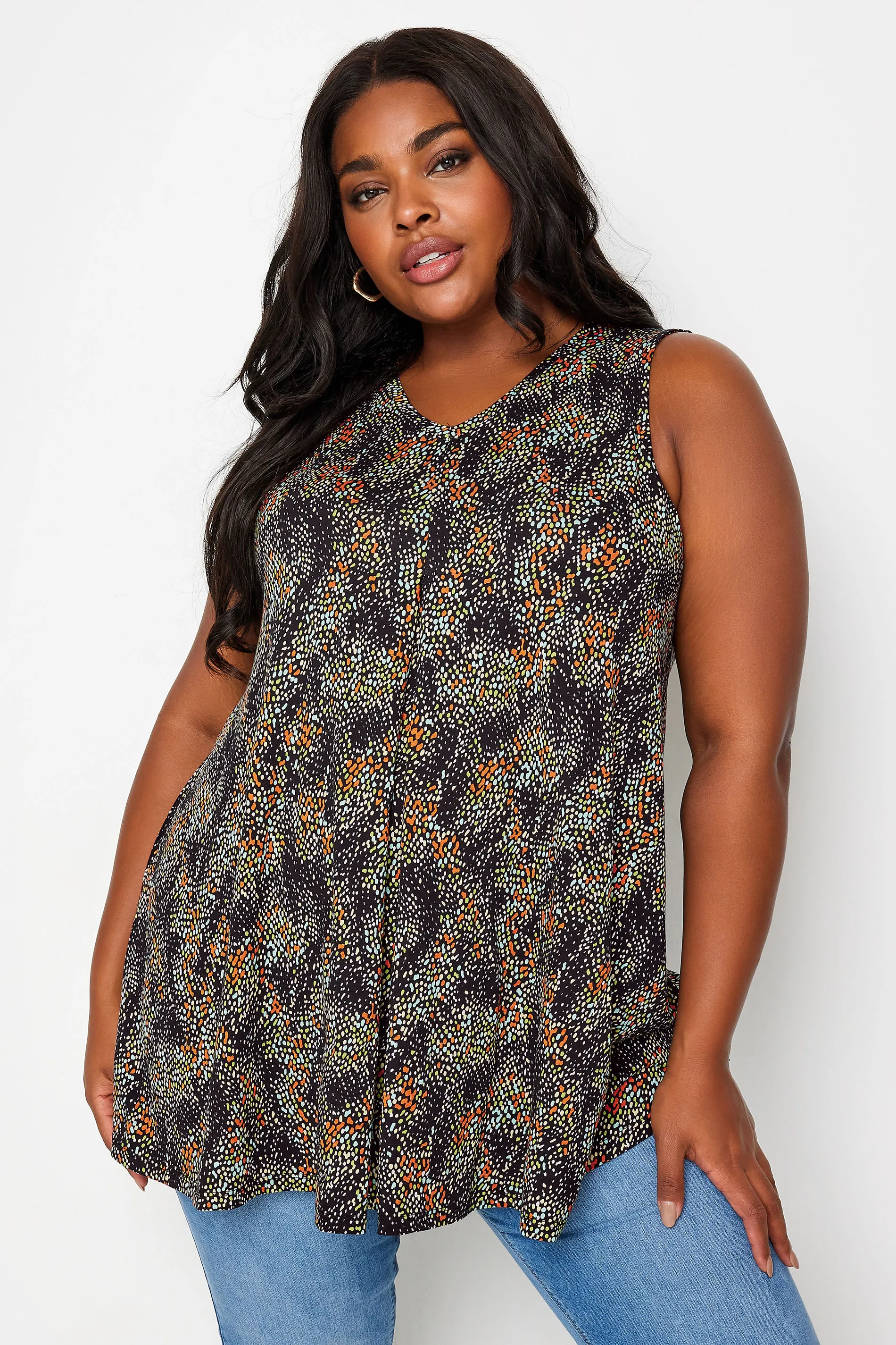 YOURS Curve Black Abstract Dot Print Swing Vest Top