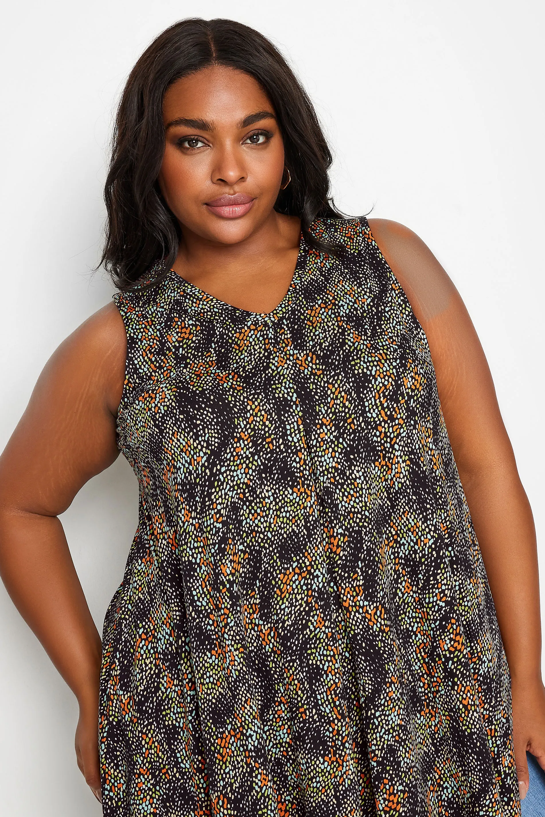 YOURS Curve Black Abstract Dot Print Swing Vest Top