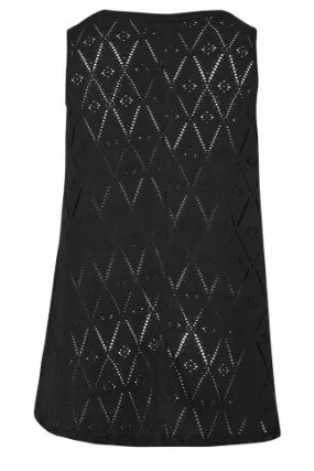 YOURS Curve Black Broderie Vest Top