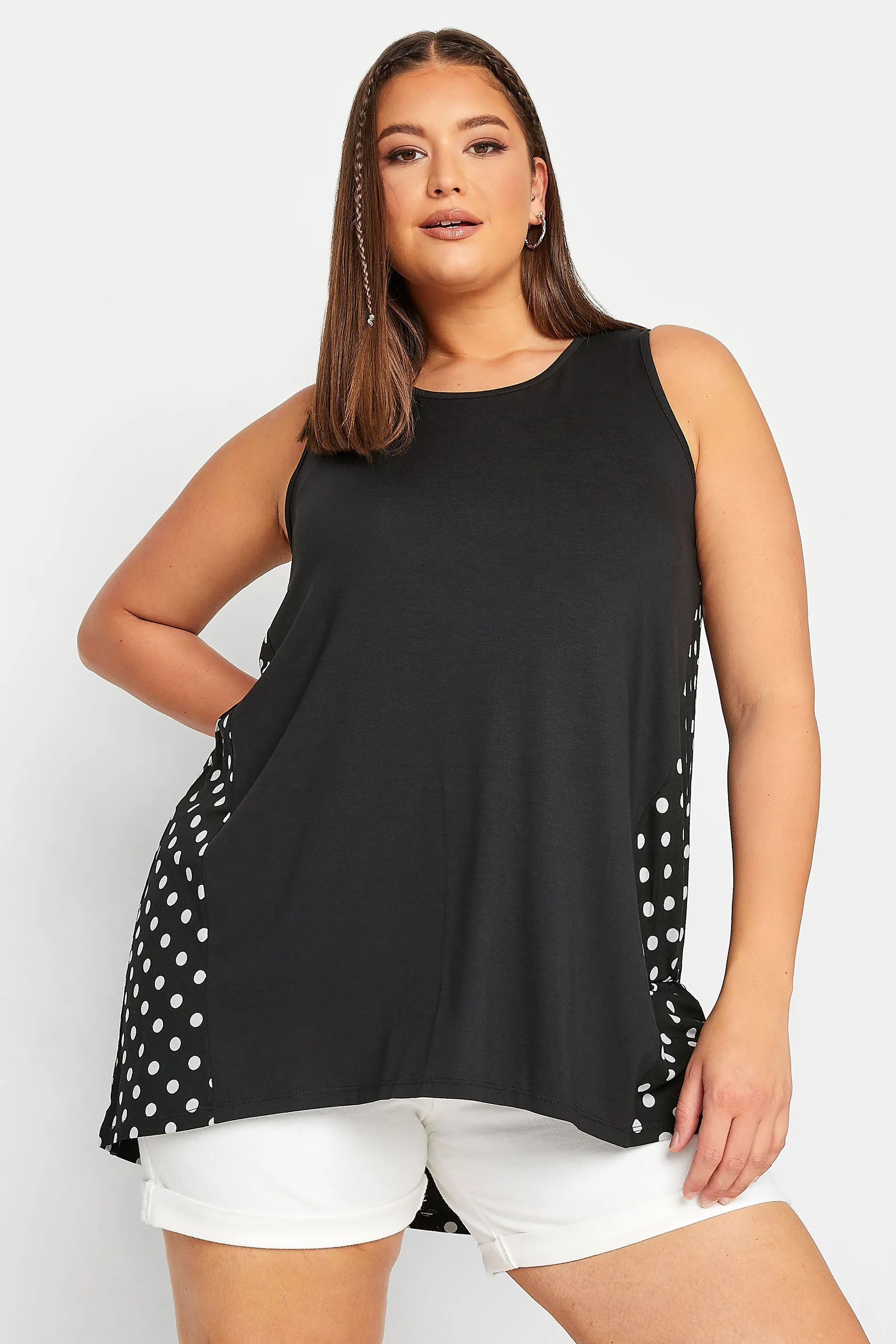 YOURS Curve Black Polka Dot Print Back Vest Top