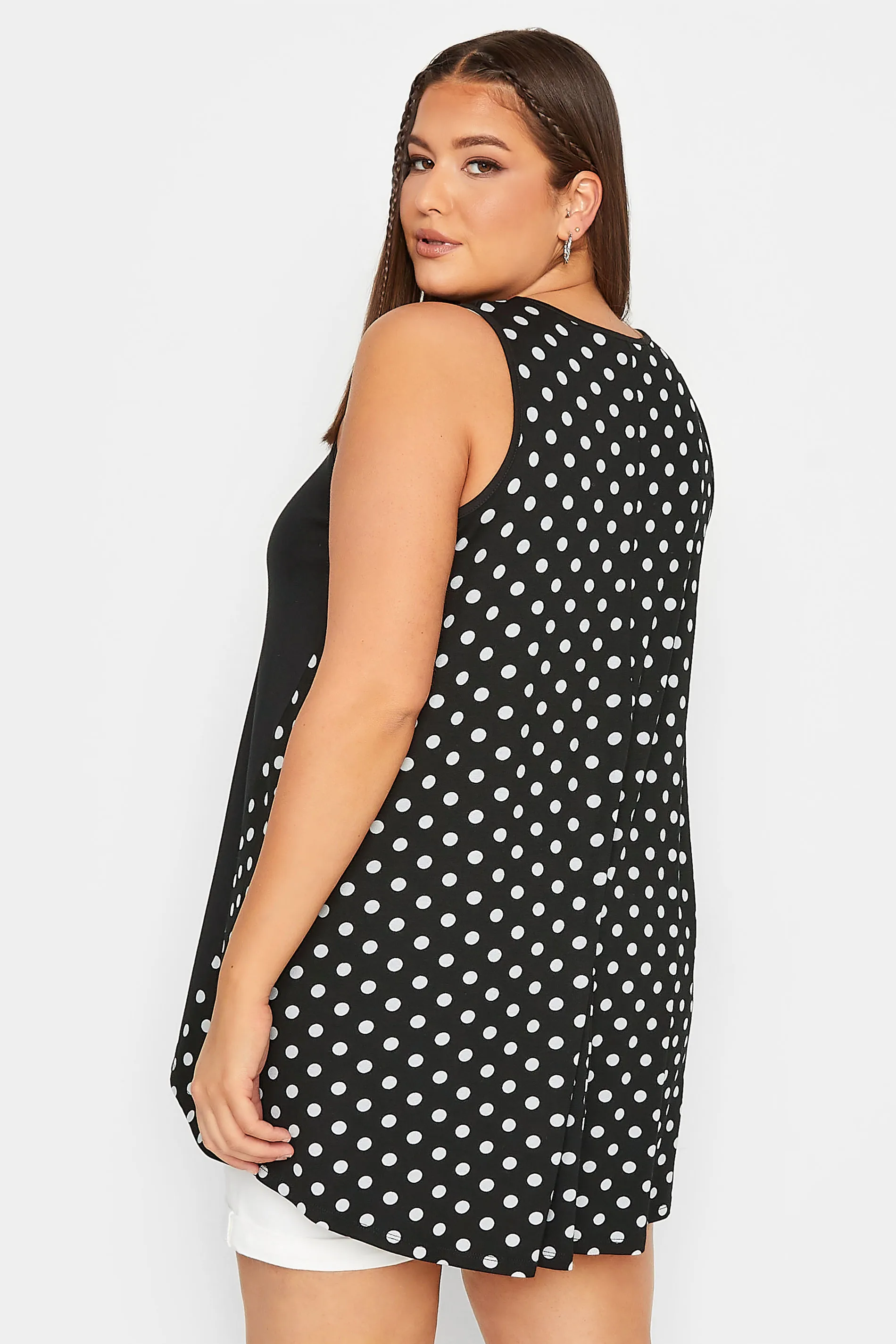 YOURS Curve Black Polka Dot Print Back Vest Top