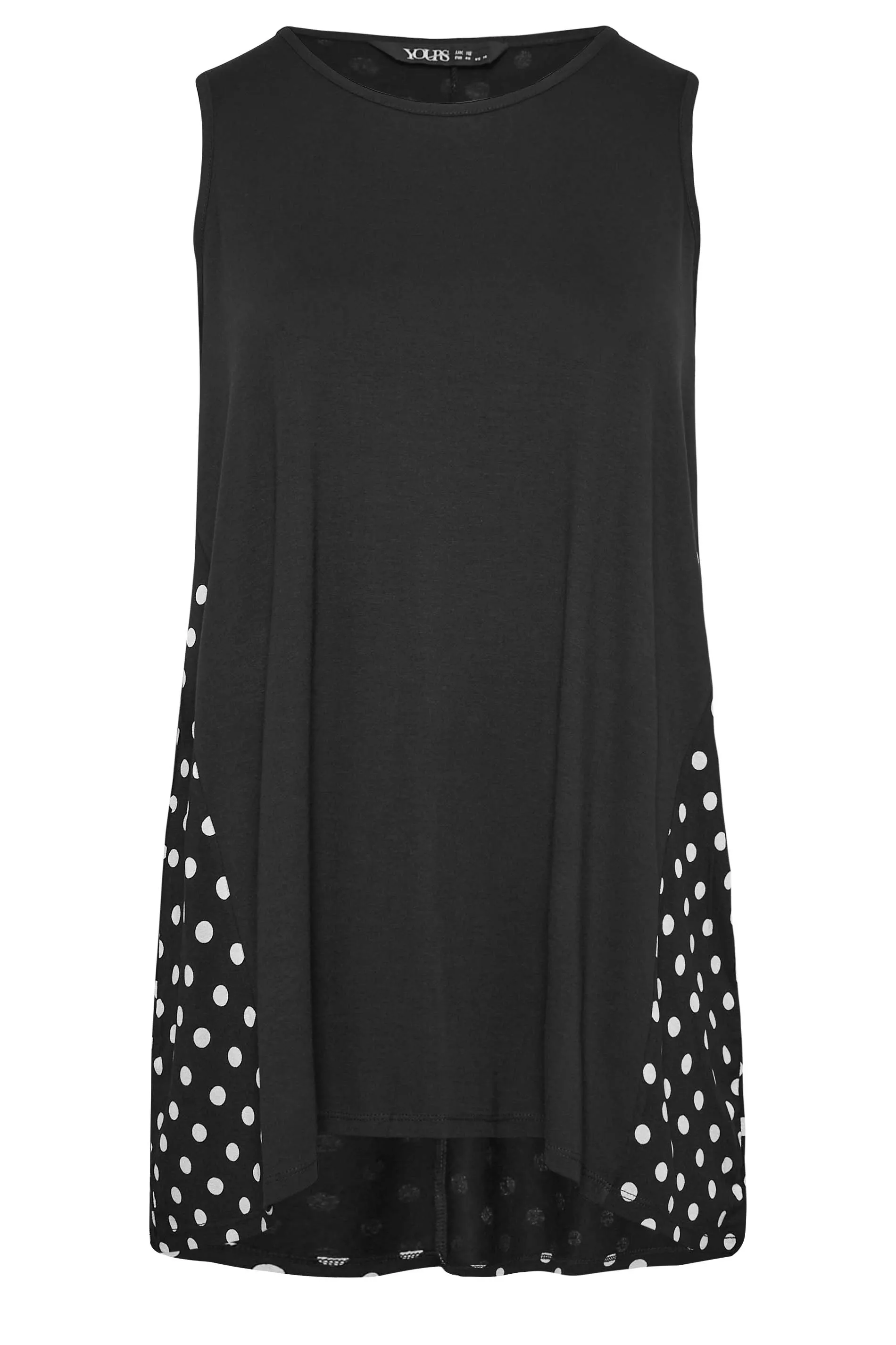 YOURS Curve Black Polka Dot Print Back Vest Top