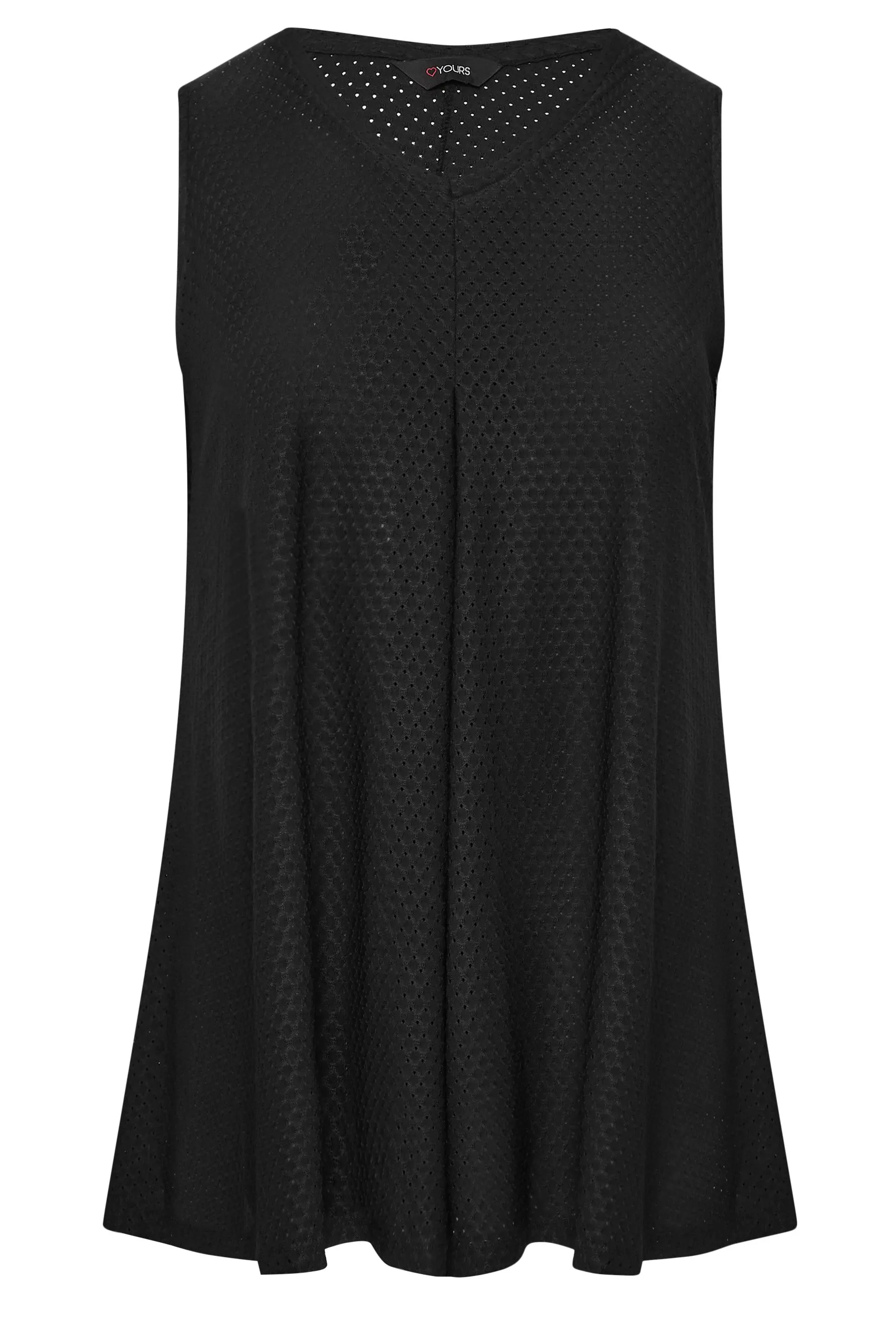 YOURS Curve Black Textured Pointelle Pleat Vest Top