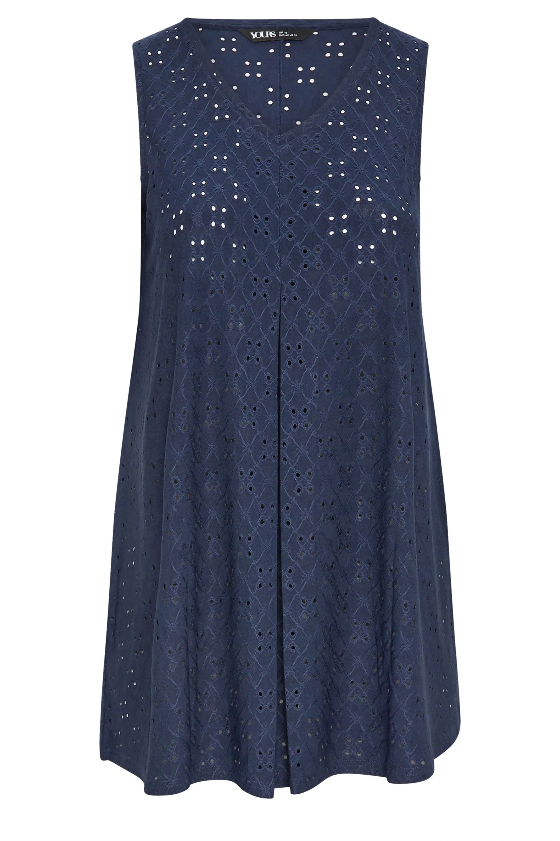 YOURS Curve Navy Blue Broderie Anglaise Swing Vest Top