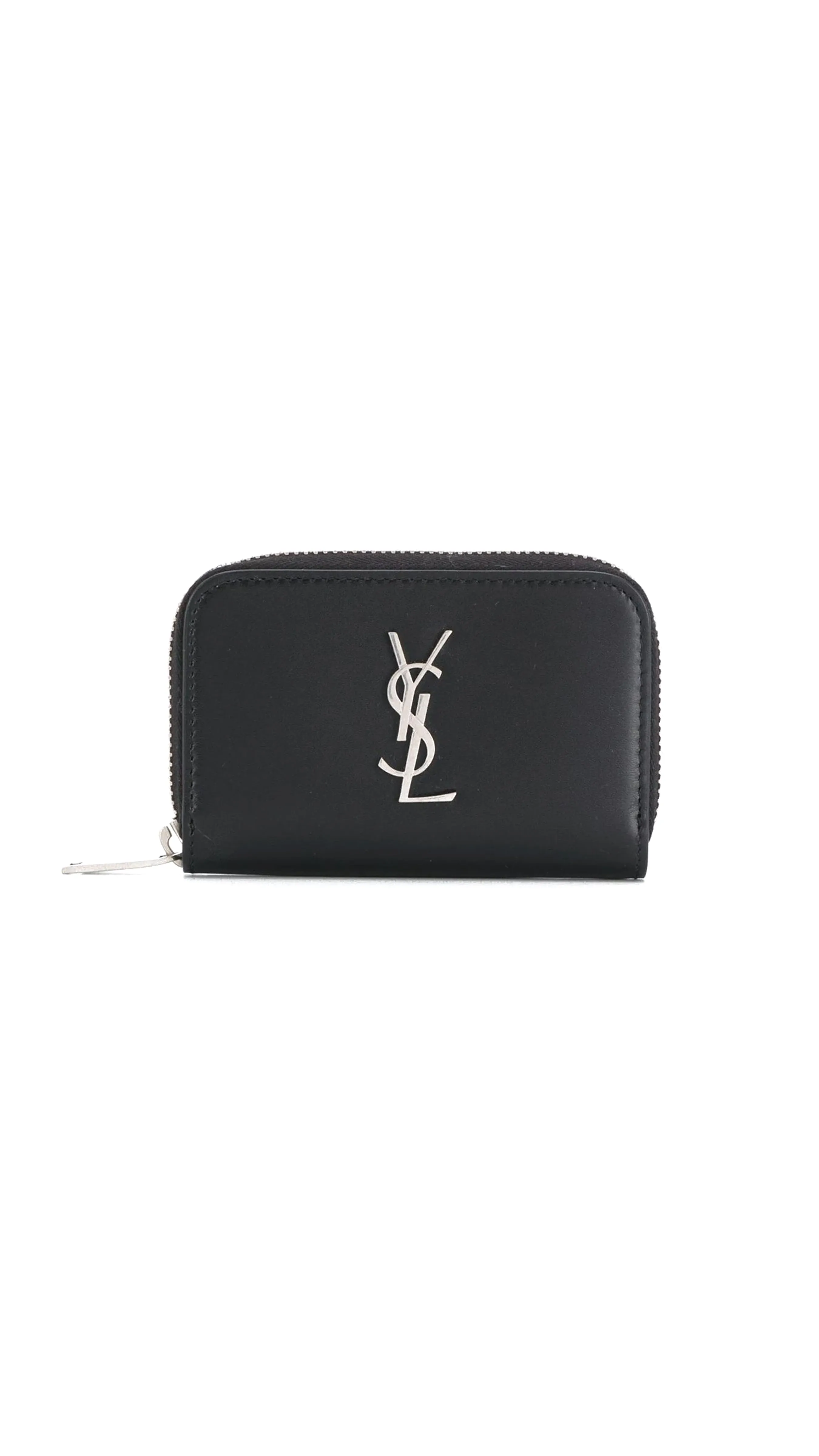 YSL Logo Smooth Leather Zipped Pouch - Black